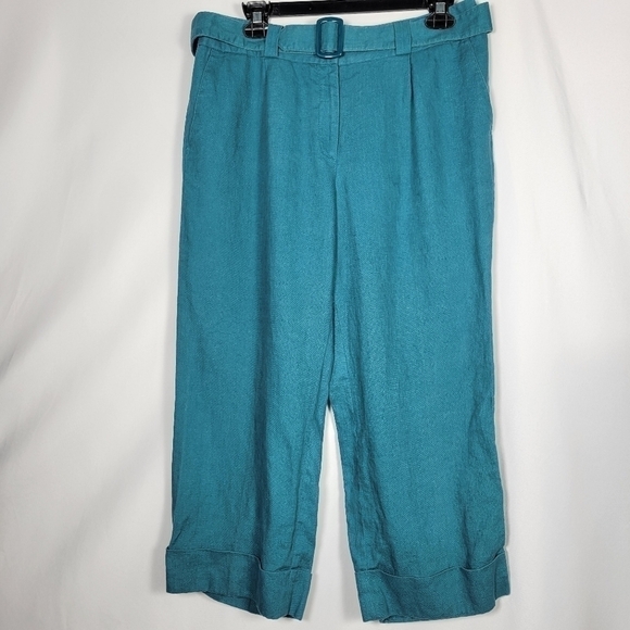 Rafaella 100% Linen Women's Aqua Blue Pants in a Size 10 - Picture 1 of 10